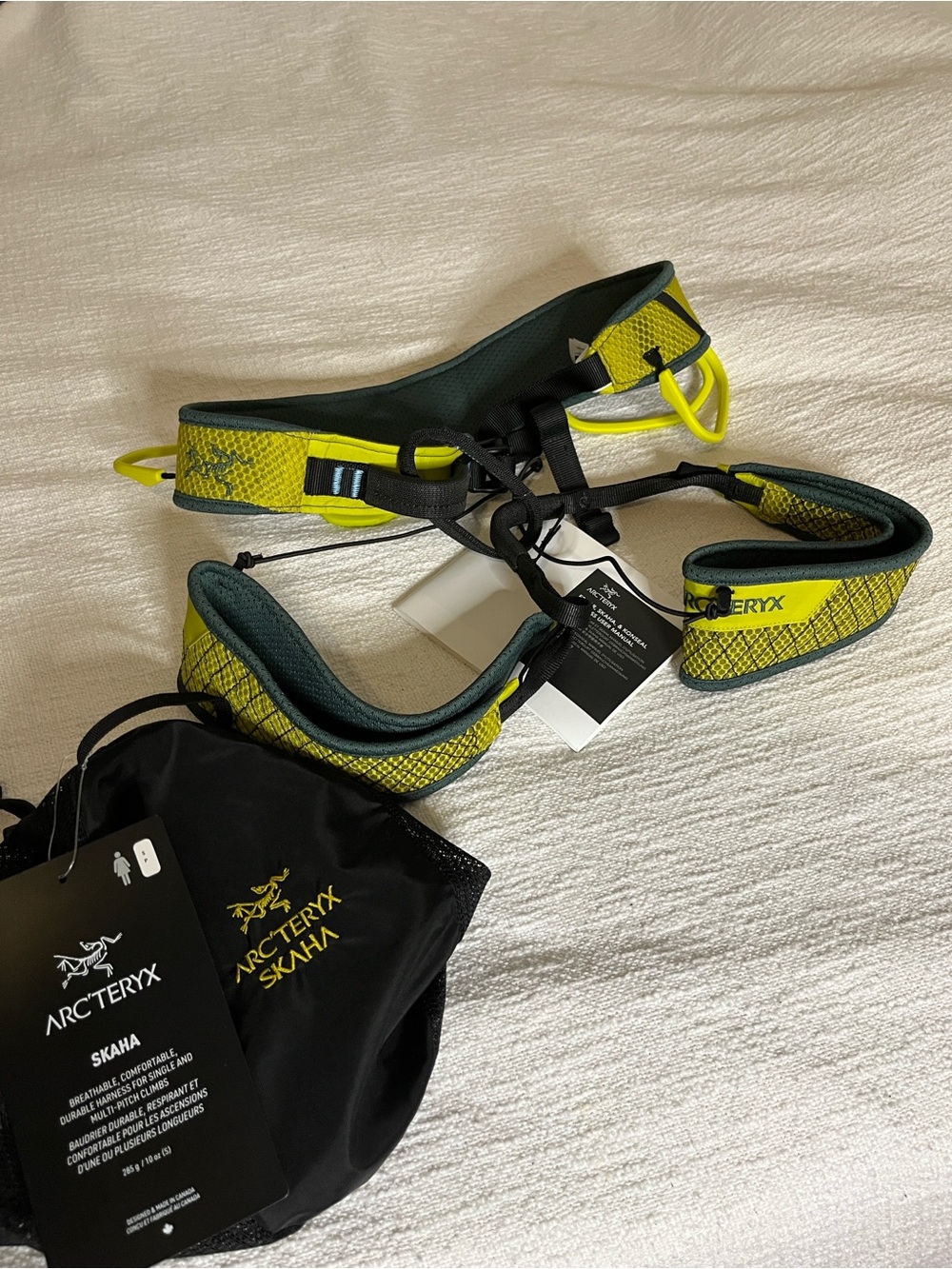 Arc'teryx Women's Skaha Harness in size small, NWT, green/yellow